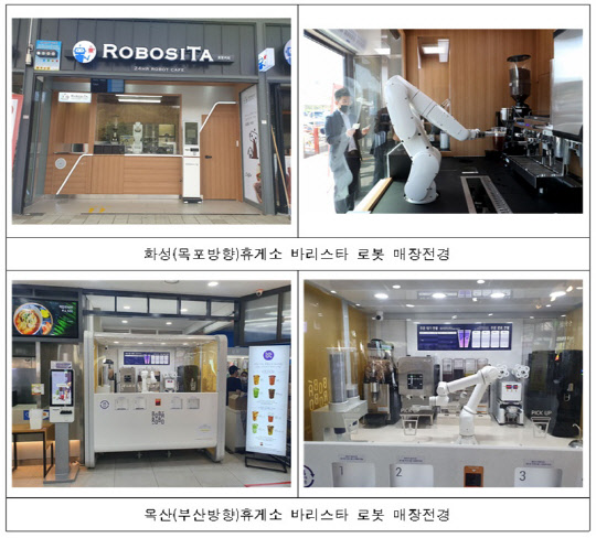 화성(목포 방향)고속도로 휴게소와 옥산(부산방향 )고속도로 휴게소 비대면 서비스. <한국도로공사 제공>